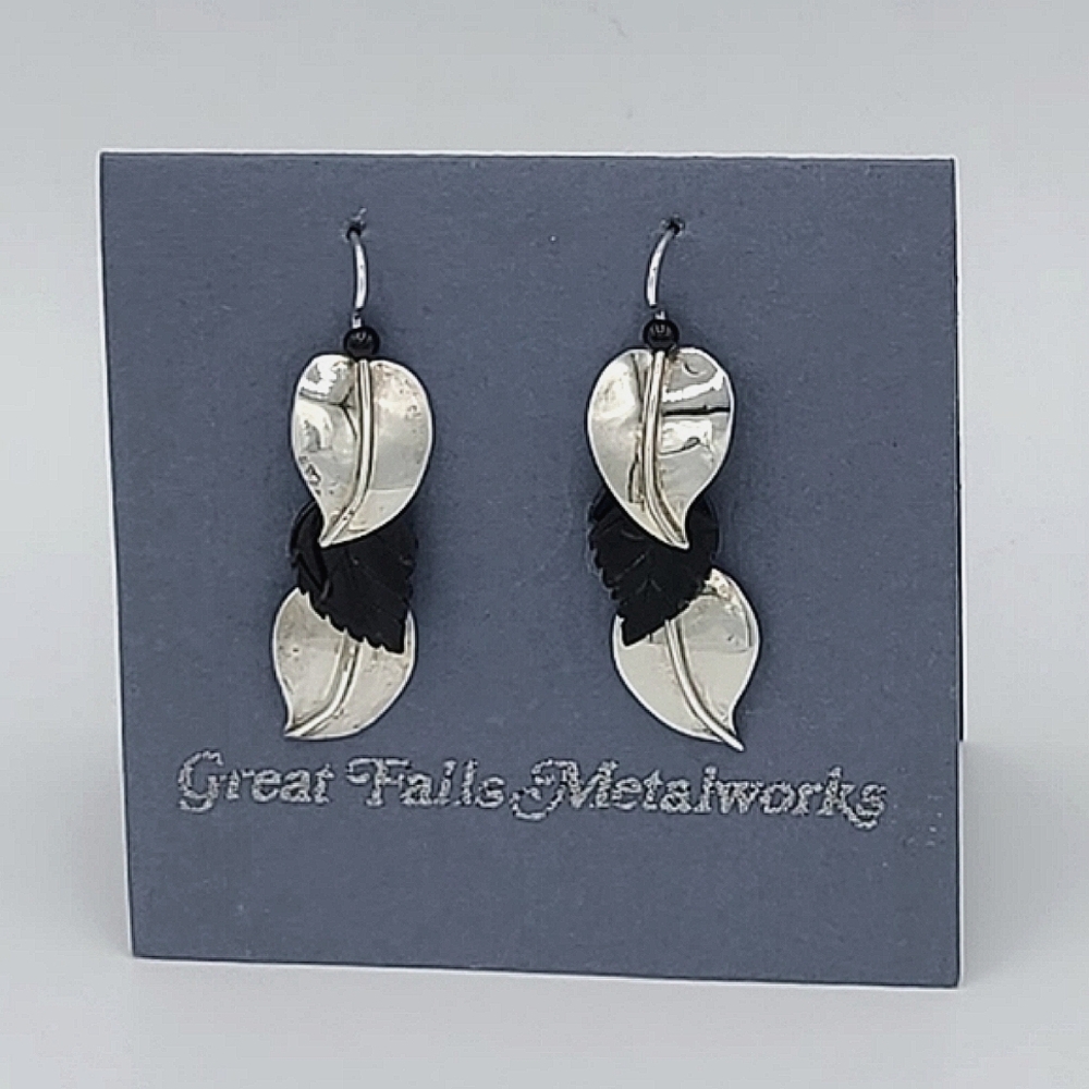 Vintage Sterling Silver Onyx  Drop Earrings